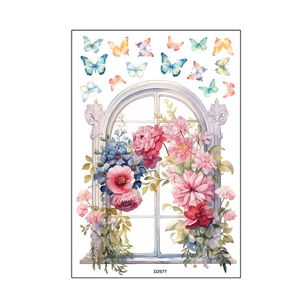 

Creative Multicolor Wall Sticker Self-Adhesive Background Ornament Window View Flowal Stickers PVC Watercolor Wallpaper Bedroom