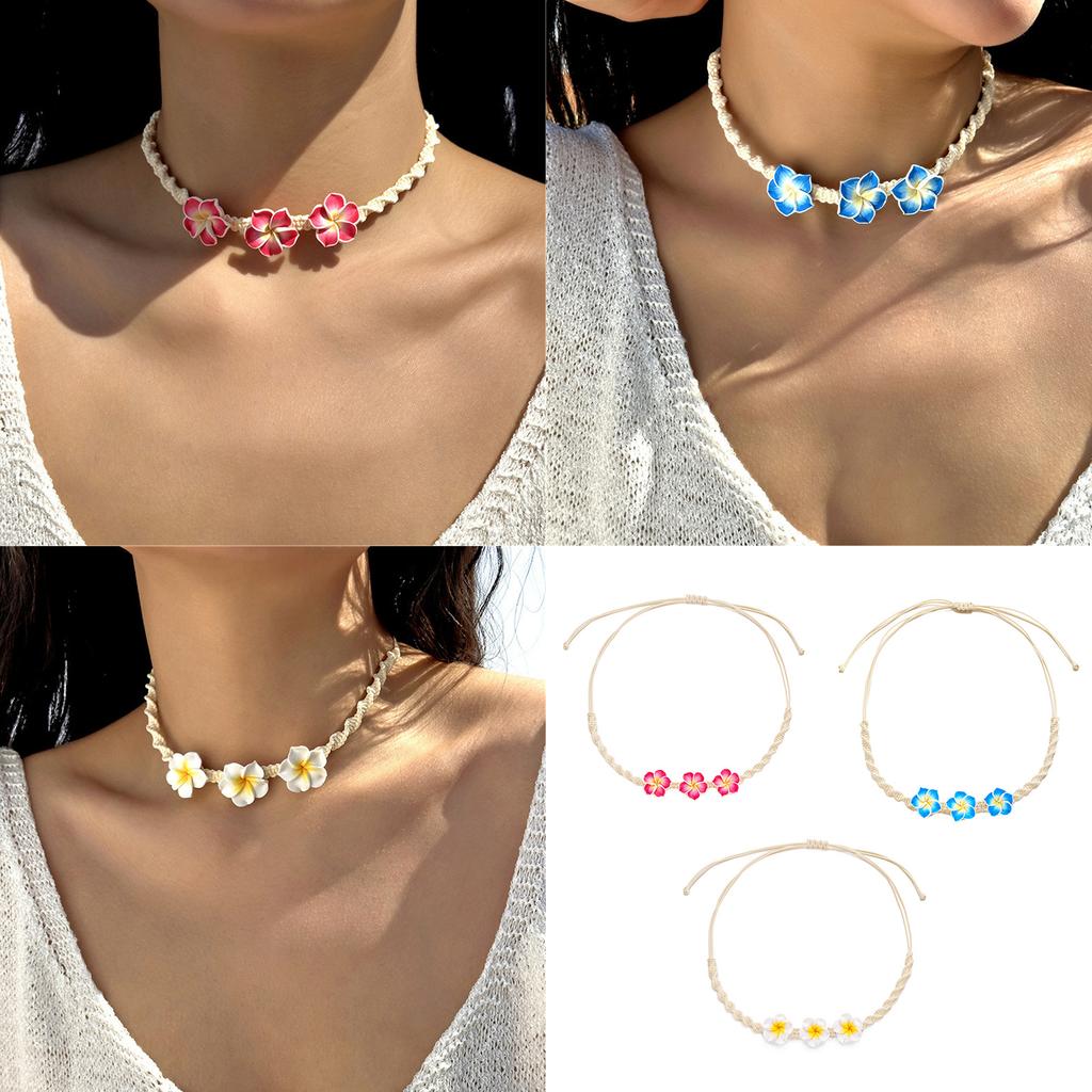Handmade Braided Plumeria Necklace Soft Clay Flower Jewelry Tropical Styles Beach Party Fashion Jewelry Accessory