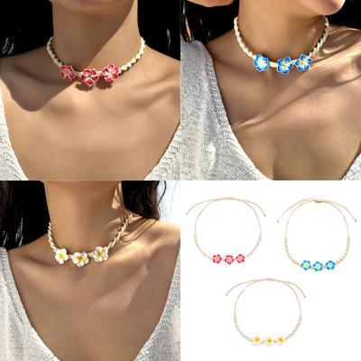 Handgeknüpftes geflochtenes Plumeria-Halskette Weichton-Blumen Schmuck Tropische Stile Strandparty Modeschmuck Zubehör