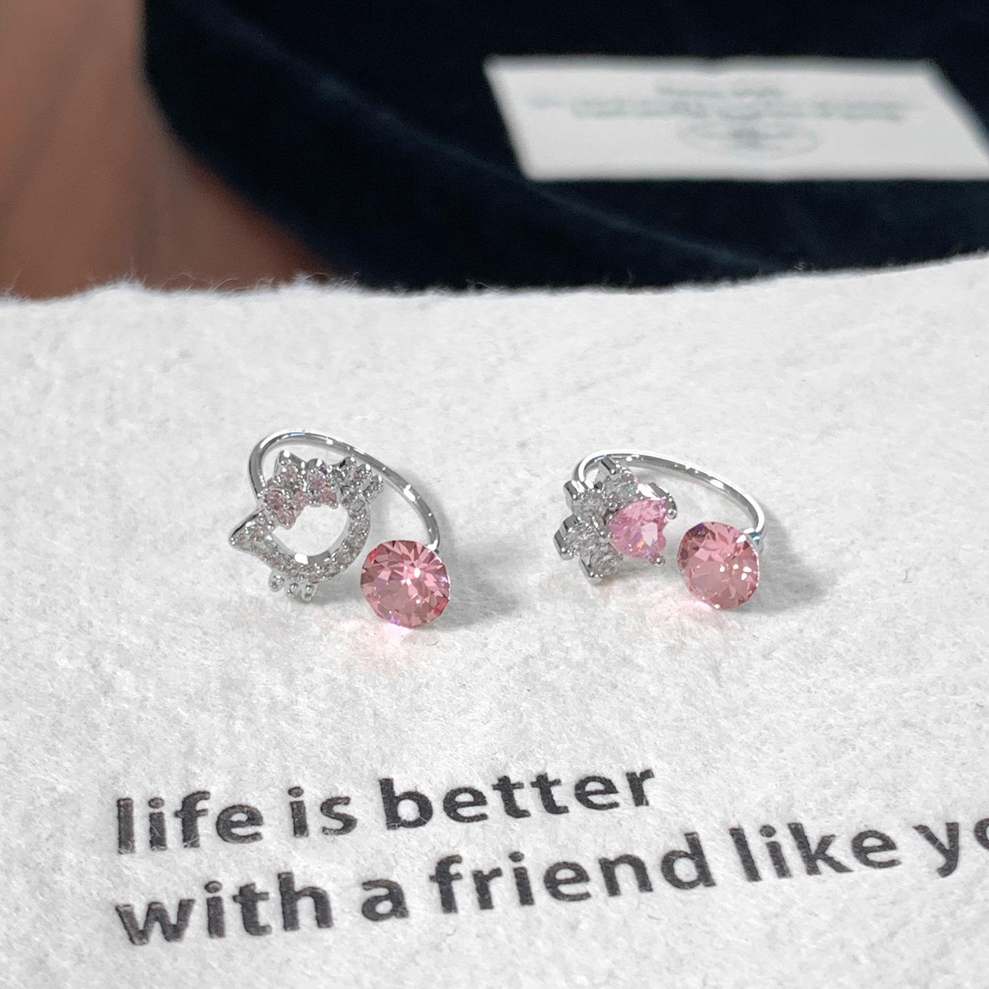 Pink Crystal Heart Cat Paw Stud Earrings - Cute & Versatile Women s Luxury.