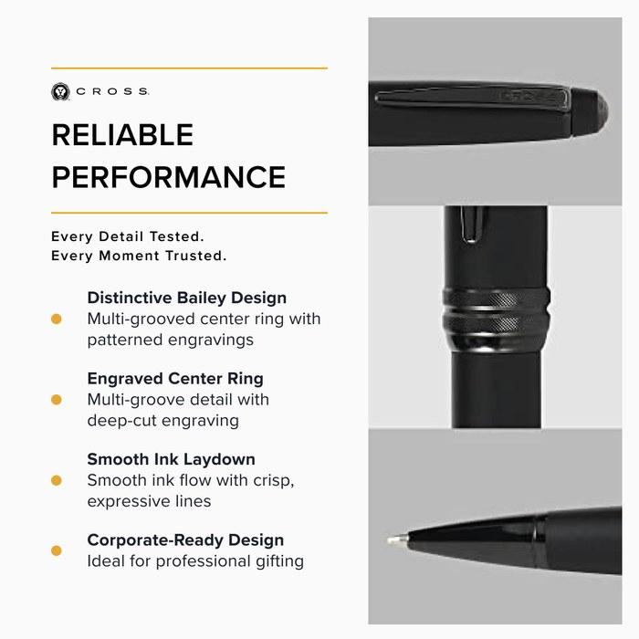 CROSS Ballpoint Pen, Oil-Based, Bailey, Matte Black Lacquer, NAT0452-19, Medium Point