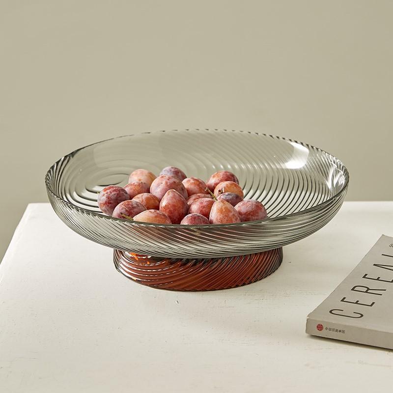 Modern Color Blocking Art Glass Tray, Fruit Tray, High Leg Striped Storage Tray, Glass Container, Living Room Decoration