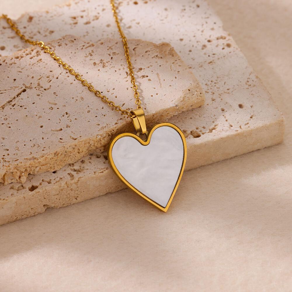 White Acrylic Heart Pendant Stainless Steel Necklaces For Women Gold Color Aesthetic Heart Pendant Necklace  Trendy Jewelry
