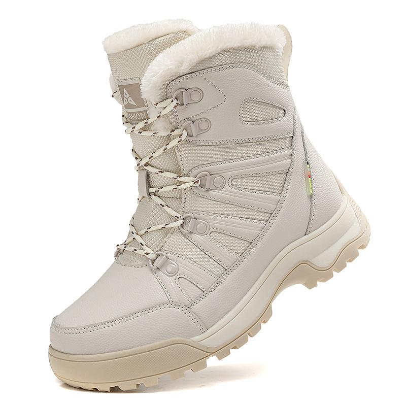 

Зимние сноубутсы большого размера, плюшевые теплые хлопковые ботинки, износостойкие, ветрозащитные, спортивные, уличные, короткие, на шнуровке, женские ботинки 42 бежевый