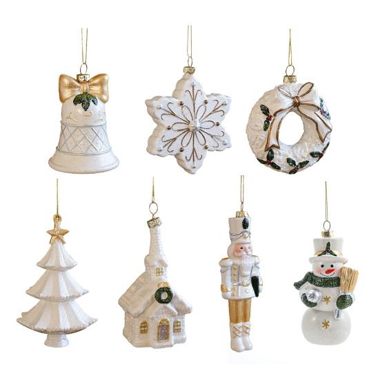 Christmas Ornaments White Plastic Tree/Snowman/Bell/Snowflake/Nutcracker Christmas Tree Ornament for Xmas Home Decor