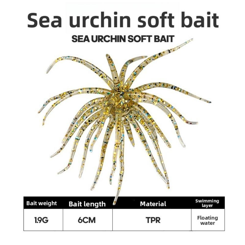 5pcs Set 5cm 1.9g Sea Urchin Lure TPE Material Floating Design Fishing Bait Soft Worm Shape Biomimetic Soft Worm