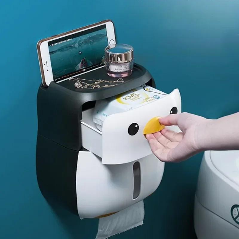 Kreativer Pinguin Toilettenpapierhalter Aufbewahrungsregal Ohne Bohren Wasserdicht Rollenpapier Papierbox Badezimmerzubehör