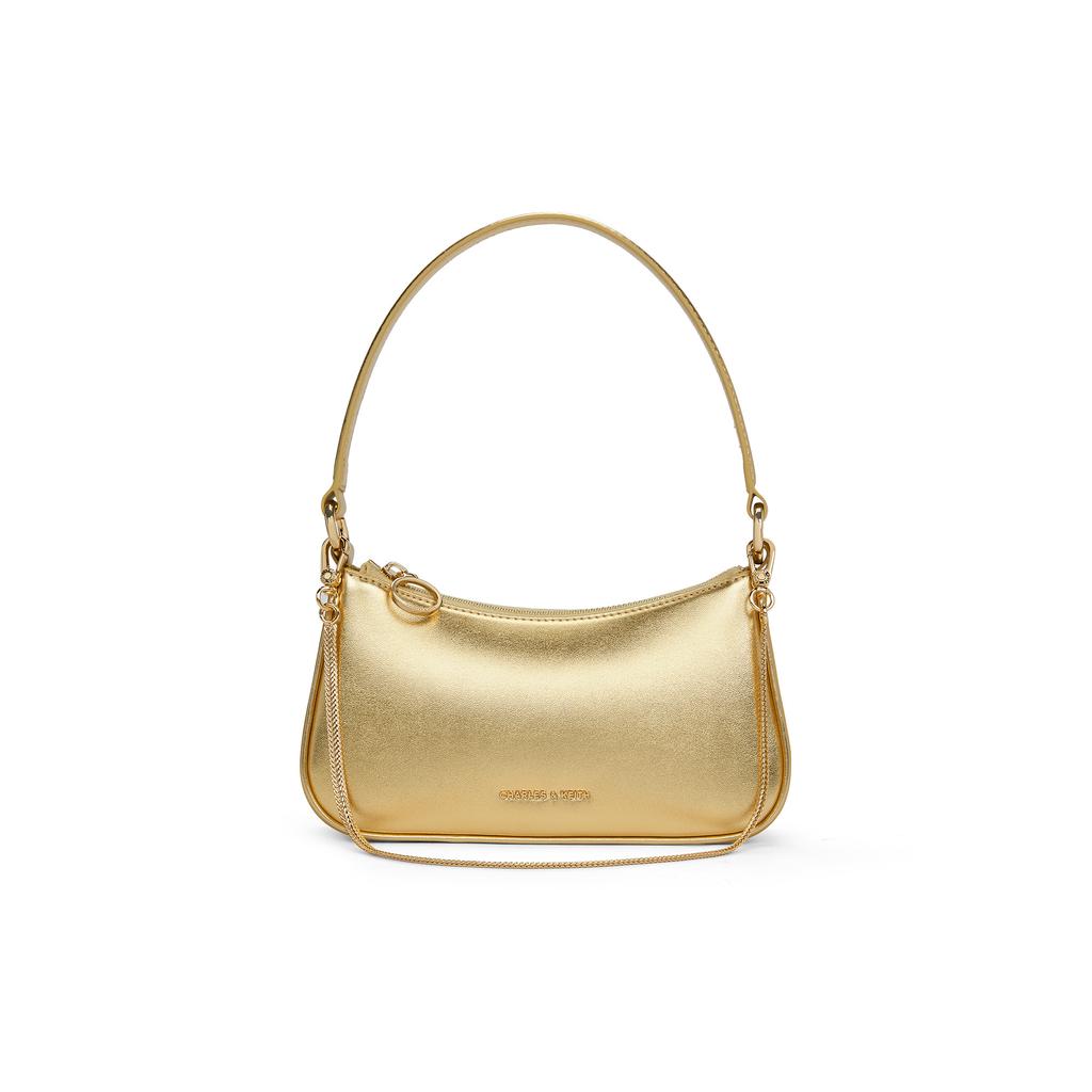 New CHARLES&KEITH Synthetic Leather Shoulder Bag Crossbody Bag Handbag Small Size Women's Noir Black/Silver/Gold CK2-80151362-A