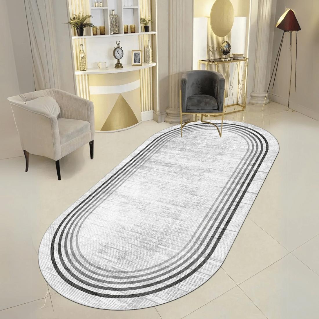 Tapis ovale gris noir – Tapis de couloir au design élégant et décoratif, tapis doux, tapis de design moderne, tapis de salon, tapis de cuisine 40 x 60 noir