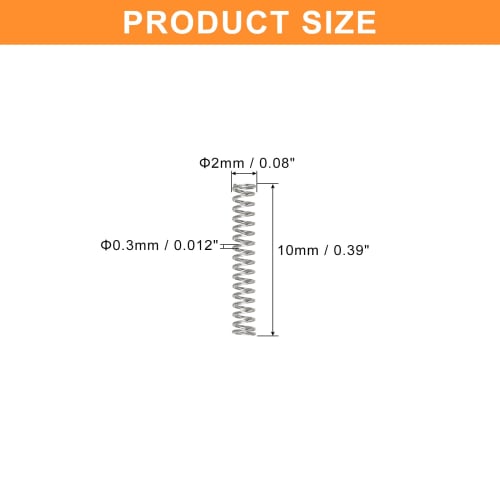 uxcell Compression Coil Springs, 0.3mm Wire Diameter, 2mm Outer Diameter, 10mm Free Length, 304 Stainless Steel, for Repairs, Experiments, Industrial