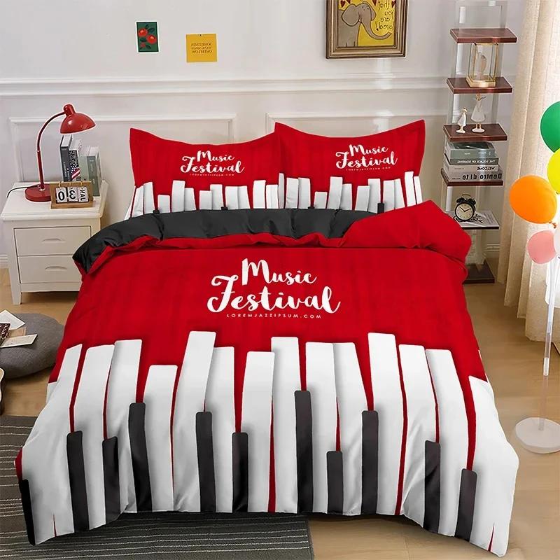 Klaviertasten Königin König Bettbezug 3D Cartoon Musiknoten Bettwäsche Set für Jungen Jugendliche Erwachsene Mode Musik Polyester Bettdeckenbezug