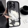 White Lotus Flower Silicone Case for iPhone 16 15 14 13 12 11 Pro Max XS XR X Anti-Scratch, Shockproof, Trendy Protective Cover
