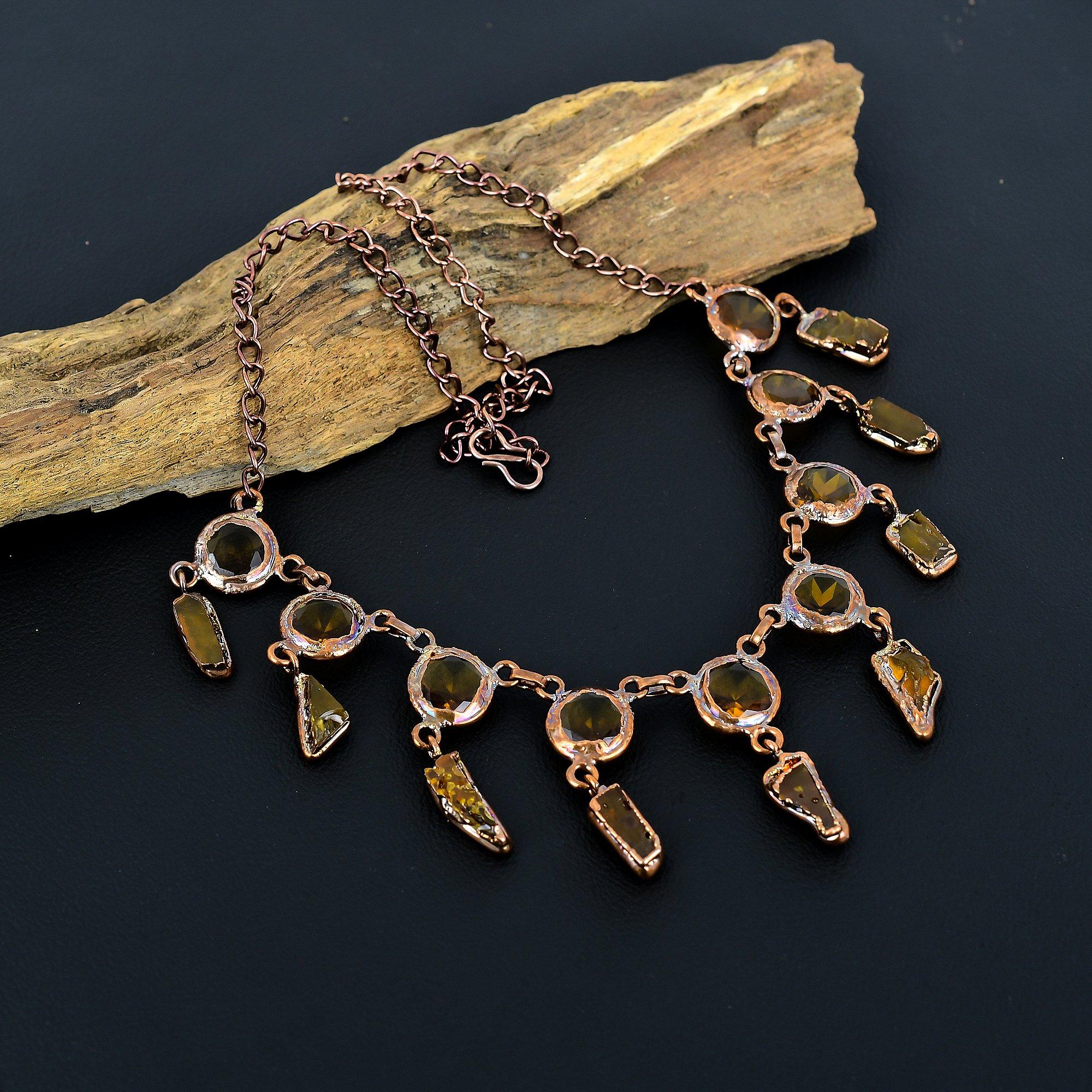 

Citrine Copper Electroformed Necklace with Adjustable Chain, Handmade Gemstone Jewelry Necklace For Memorial Day