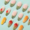 3D Mango Press On Nails 24Pcs Korean Style Artificial Nails with Gradient Green Yellow Design for Daily Party Wedding