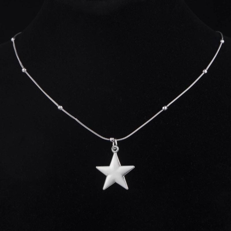 Y2k Style Star Pendant Necklace Round Beads Necklace Alloy Texture Star Pendant Neck Jewelry Present for Girls and Boy