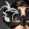 Elegant Mysterious Dance Party Mask Feather Masquerade Masque, Halloween Half Face Vintage Venetian Carnival Festival Decor Eye Masque for Costume,