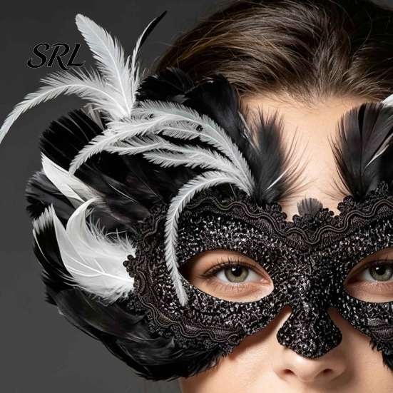 Elegant Mysterious Dance Party Mask Feather Masquerade Masque, Halloween Half Face Vintage Venetian Carnival Festival Decor Eye Masque for Costume,