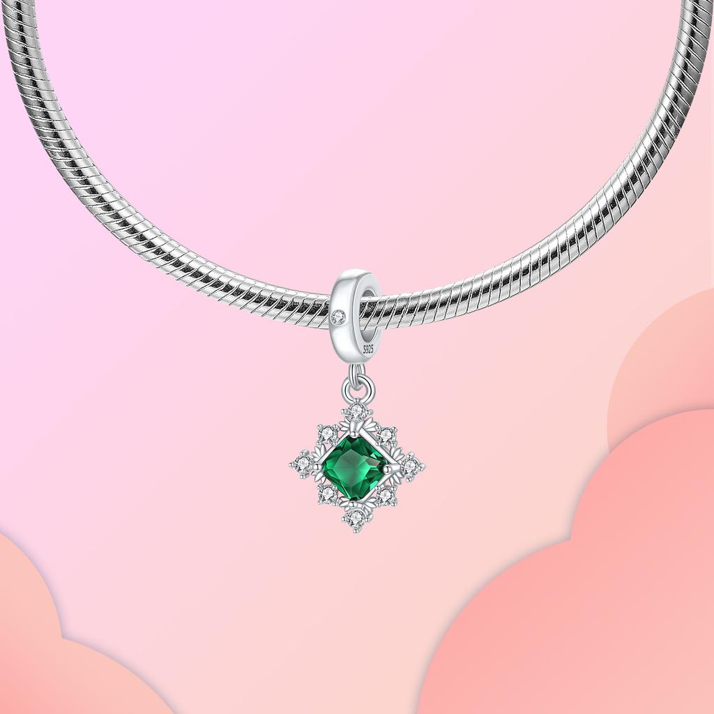 Real Copper Green Diamond Zircon Boutique Pendant Charm Fit Authentic Bracelet Decorative Beads Necklace Diy Female Jewelry Piece