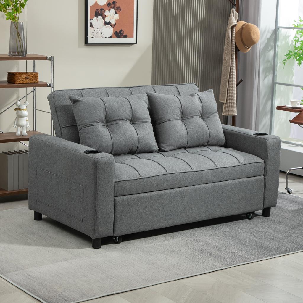 Two-Seater Pull-Out Sofa Bed - Dark Grey
