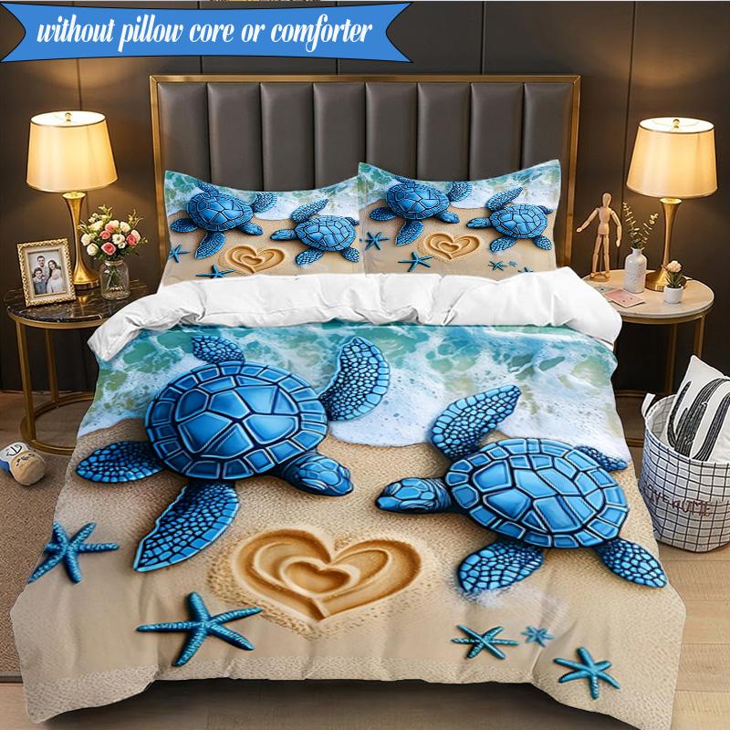 3PCS Ocean Love Turtles Bedding Set,Including 1pc Duvet Cover And 2pcs Pillowcases Perfect for Bedroom, Dormitory, Fan Christmas Gift