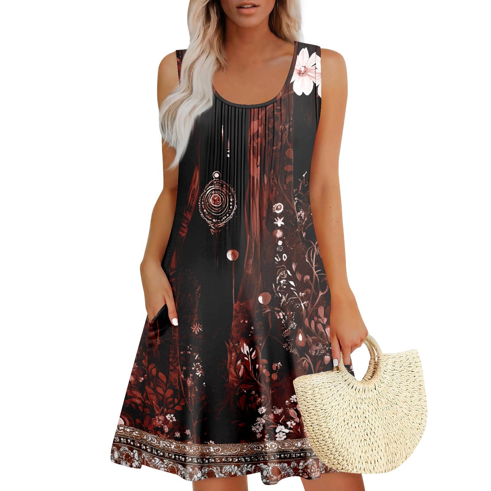 

Женский повседневный сарафан с карманами, летнее пляжное платье в стиле бохо, праздничные платья для женщин, платья-майки XXL винный