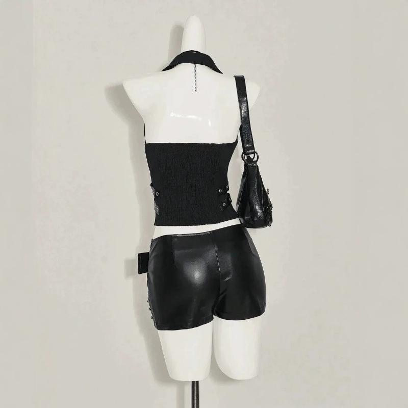 European and American Y2K punk neck hanging, lapel zipper, side decorative short vest