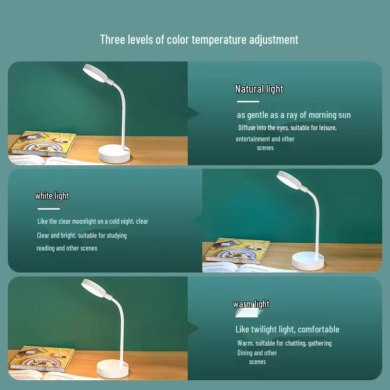 College Student Study Lamp: Eye-Protective, Rechargeable Bedside & Desktop Light