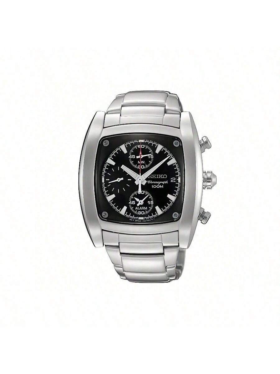 

CHRONOGRAPH Men s Quartz Chronograph Watch - Black Square Dial, Black/White Ion-Plated Strap, Date Display SNAA97J1 чорний