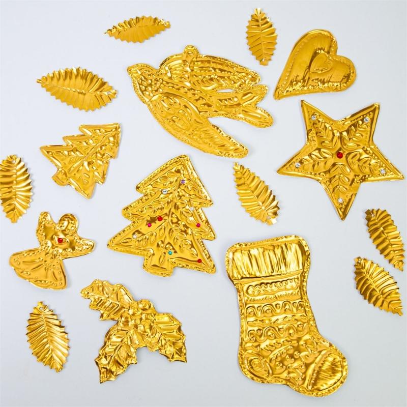 Handmade Aluminum Foil Holiday Decorations Set Foil Embossed Christmas Ornament For Home And Office Christmas Tree