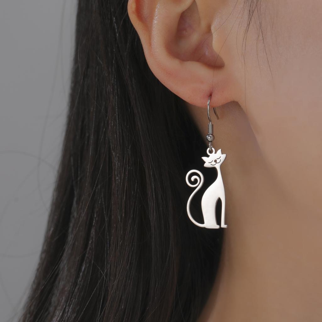 Cazador Cute Long Tail Cat Drop Earrings for Women Stainless Steel Jewelry Animal Kitten Dangle Earrings Gift 2026 Trend