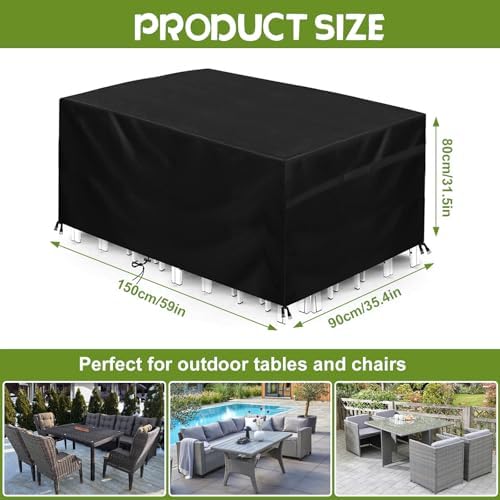 GROOFOO Patio Furniture Cover 150x90x80cm 420D Oxford Waterproof UV Resistant Black