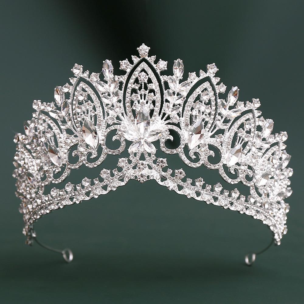 DIEZI Baroque Green Blue Pink Opal Crystal Tiara Crown Women Girls Wedding Party Elegant Luxury Rhinestone Crown Hair Jewelry