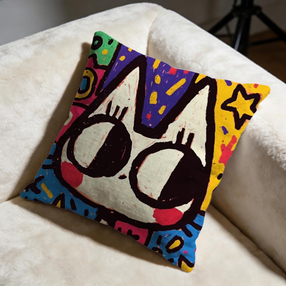 Doodle Cat Collection Cushion Cover Soft Decorative Pillow Case Suitable For Bedroom Sofa Car Travel Use