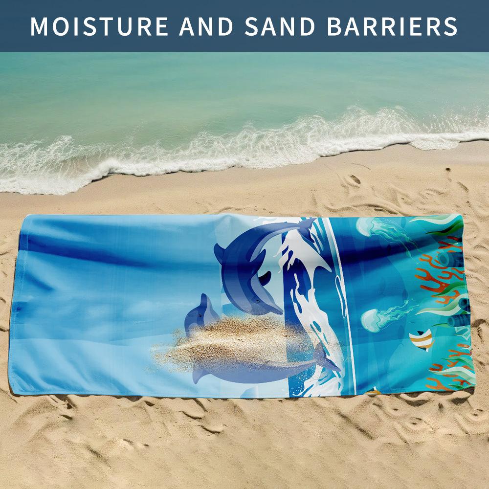 Microfiber Blue Dolphin Beach Towel Swimming Quick Drying Travel Camping Sports Towel