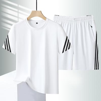 Sport- en vrijetijdspak heren zomer plus size korte mouw casual herenpak ronde hals tweedelige set