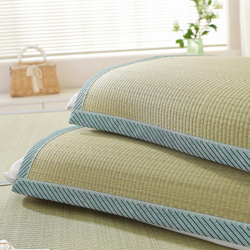 Natural Cooling Rush Straw Pillow Mat Set with Pillowcase - Summer Single Person Mat
