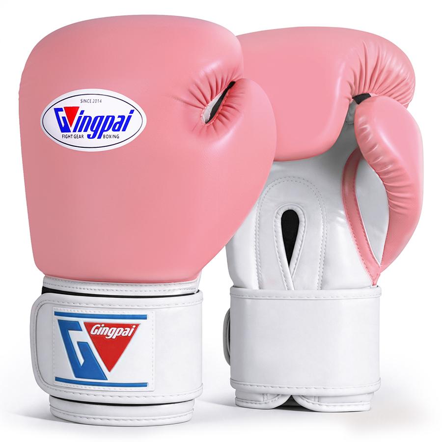 GINGPAI Professional PU Leather Winning Boxing Gloves Closure Adjustable Adult Custom Sanda Fighting Muay Thai Outdoor Practical 8 oz розовый