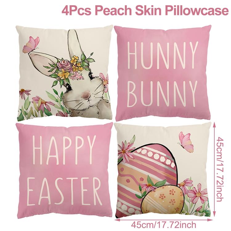 

4pcs 45x45CM Happy Easter Peach Skin Cushion Cover Cute Bunny Eggs Hello Spring Pillow Cover Decor for Home 2026 Pillow Case