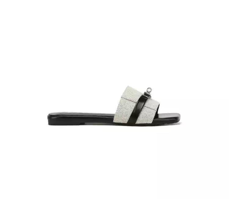

[Su Yinyin of the same style] Kelly drag~ square head lock one-word flat-bottomed holiday beach slippers women s sandals outside 35