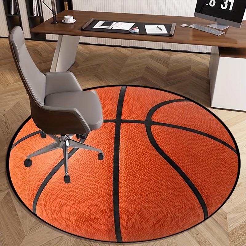 3D Basketball Flannel Round Rug - Sporty Orange  Black Decor for Living Room  Bedroom, Non-Slip Home