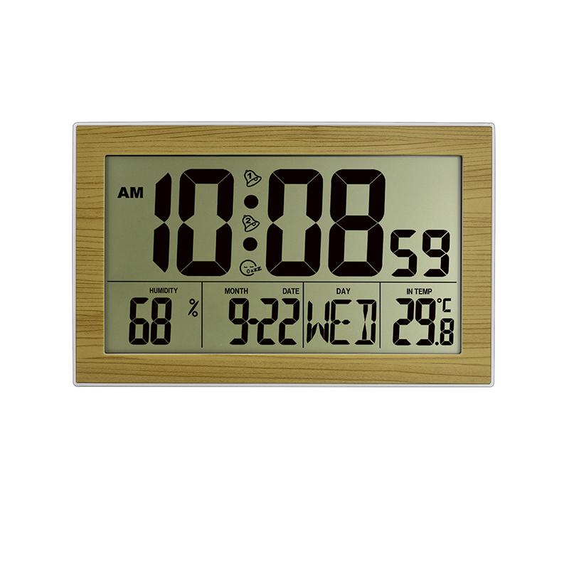 

JIMEI H181H Многофункциональный большой ЖК-дисплей Цифровой будильник с термометром-гигрометром Настенный White Bamboo color