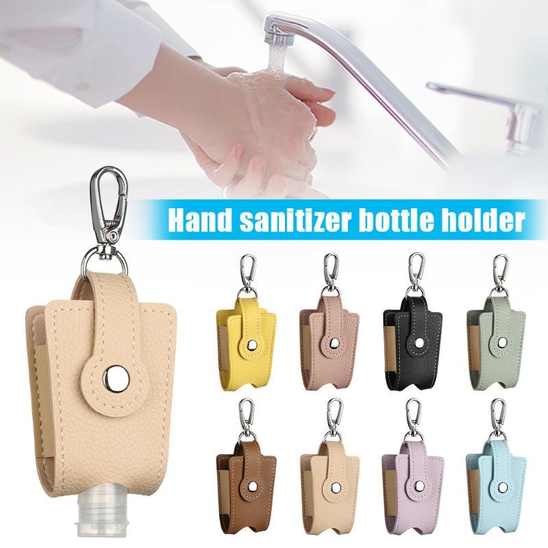 PU Leather Hand Sanitizer Holder with Metal Keychain Empty Refillable Bottle Perfect Small Gift for Friends