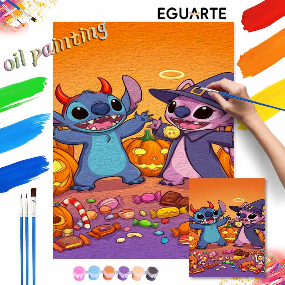 Disney oil painting painting art set Lilo and Stitch halloween theme handmade diy gift home decoration
