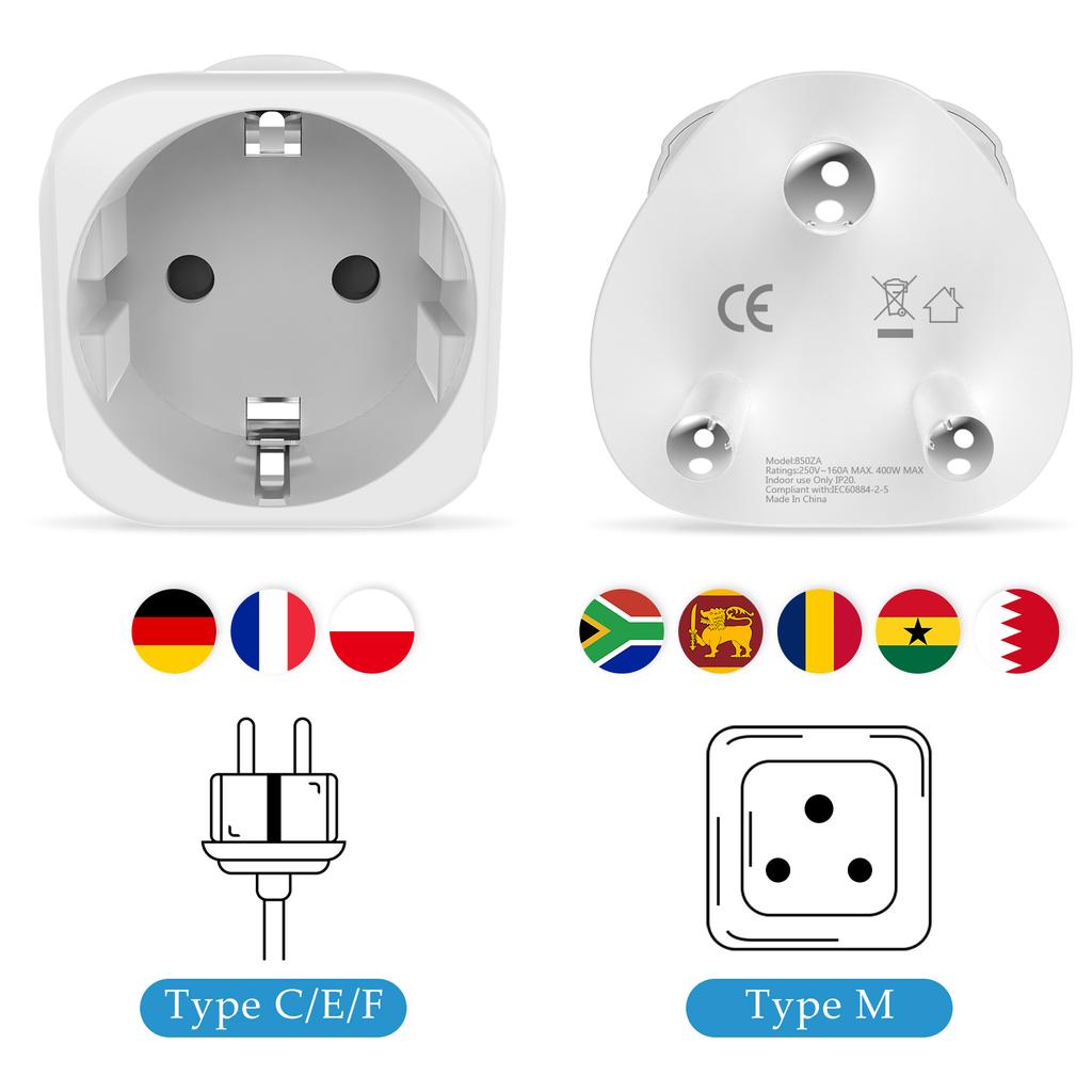 Xiaomi 2PCS South Africa Travel Adapter, EU To SA South Africa Plugs Adapter Type M Big Round Power Converter Lesotho Ghana Travel Plug