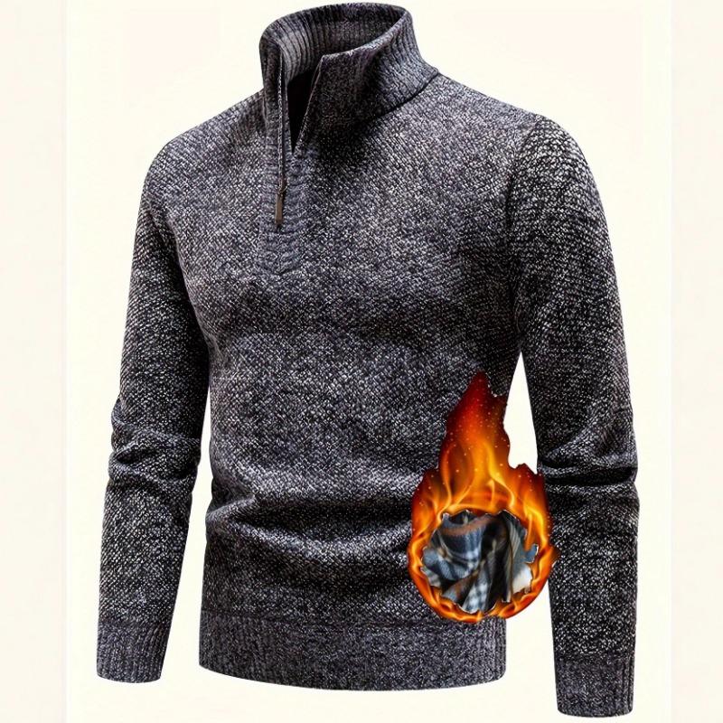 Men S Fleece Lined Half Zip Stand Collar Slim Fit Knit Sweater