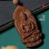 Sandalwood Amitabha Buddha and Guanyin Necklace Pendant - Carved Life Guardian Amulet for Men and Women