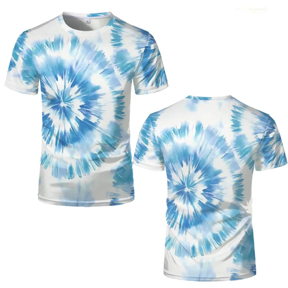 Barevná trička Tie-dye s 3D potiskem Osobnost Kreativní vzor Pánská ležérní trička s kulatým výstřihem Letní prodyšná trička s krátkým rukávem