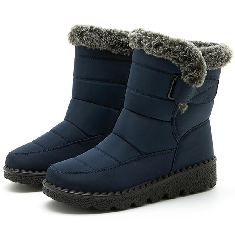 Stiefel Damenstiefel Fell Botas Mujer Superwarme Winterstiefel für Schnee Damen Niedrige Absätze Winterschuhe Frau Schwarzer Gummistiefel