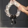 Dark Style Halloween Skeleton Hand Wreath White Bones Black Ribbon Halloween Artificial Wreath Black Bow Black Branch Wreaths