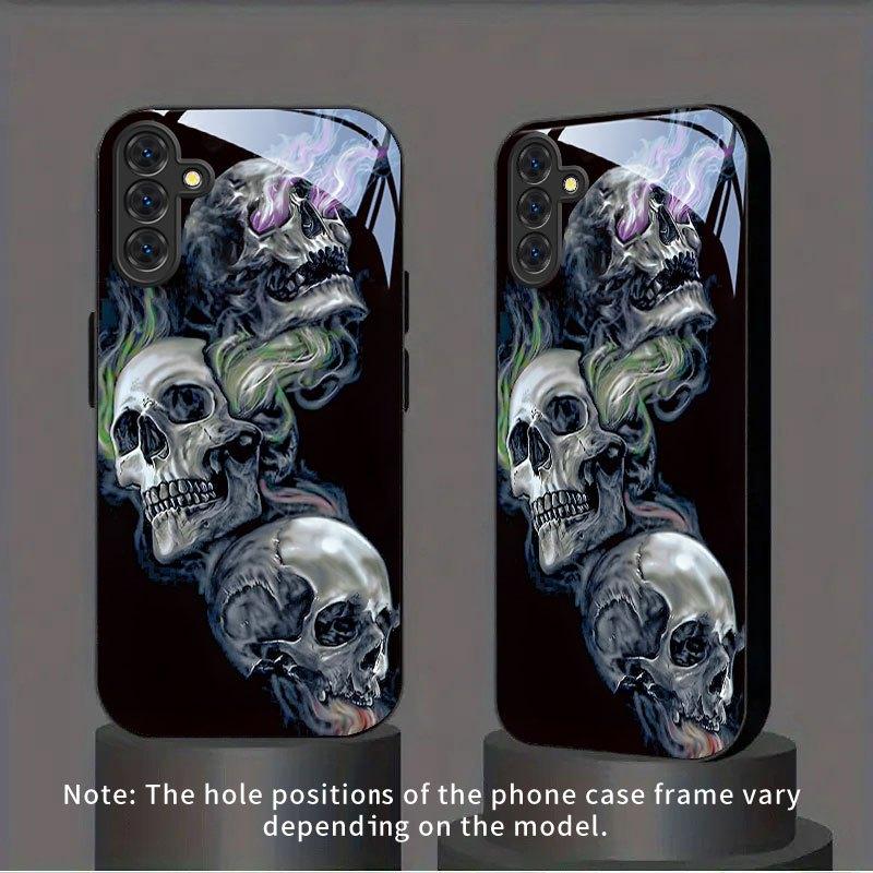Colorful Smoke Skull Pattern Black Glass Phone Case for Samsung Galaxy S26 S25 S24 S23 S22 S20fe/plus/ultra Hard Case Back Cover